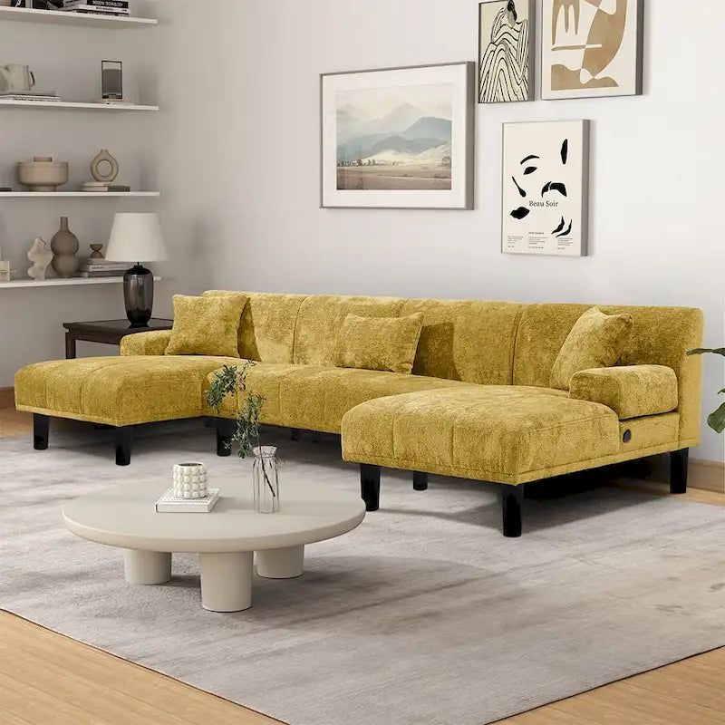 Canapés modulaires Moasis en forme de U en chenille, canapé modulaire moderne - 45,6L x 106,3P x 26,7H