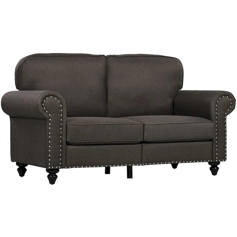 HOMCOM Canapé deux places 61", petit canapé deux places moderne du milieu du siècle avec bordure cloutée, accoudoirs roulés, canapé deux places rembourré en tissu