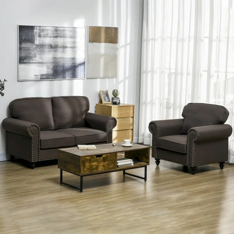 HOMCOM Canapé deux places 61", petit canapé deux places moderne du milieu du siècle avec bordure cloutée, accoudoirs roulés, canapé deux places rembourré en tissu