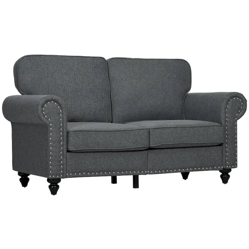HOMCOM Canapé deux places 61", petit canapé deux places moderne du milieu du siècle avec bordure cloutée, accoudoirs roulés, canapé deux places rembourré en tissu
