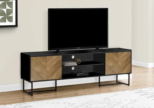 Meuble TV moderne 71" avec rangement et gestion des câbles pour TV jusqu'à 80" - Deux tons noir et marron