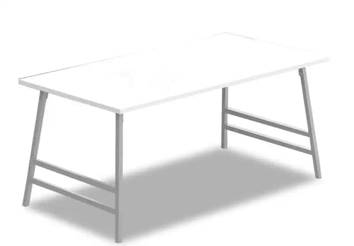 Atlas 40 Modern Coffee Table - White Top with Grey Metal Legs