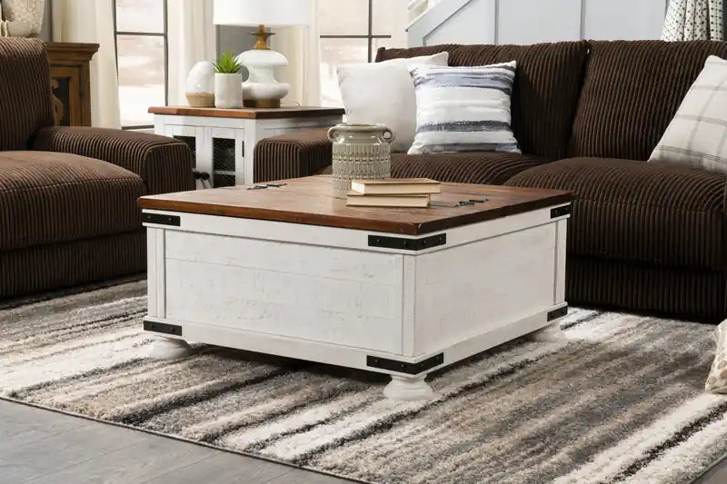 Table basse/coffre rustique en bois bicolore de 91 cm avec rangement
