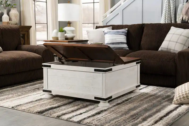 Table basse/coffre rustique en bois bicolore de 91 cm avec rangement