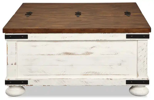 Table basse/coffre rustique en bois bicolore de 91 cm avec rangement