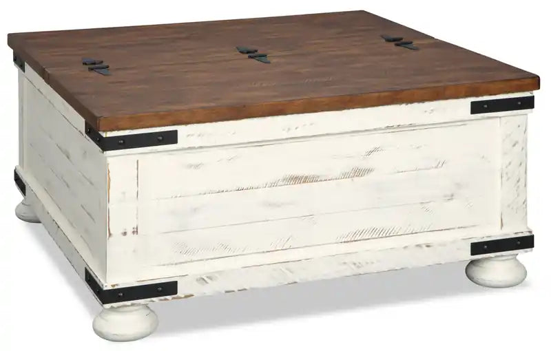 Table basse/coffre rustique en bois bicolore de 91 cm avec rangement