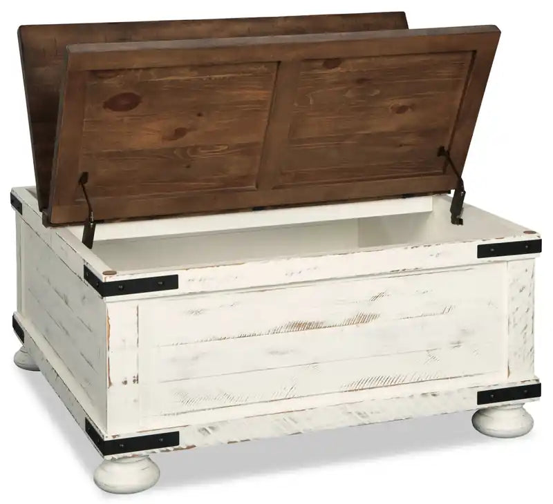 Table basse/coffre rustique en bois bicolore de 91 cm avec rangement