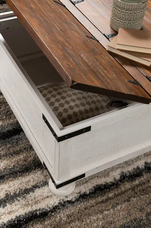 Table basse/coffre rustique en bois bicolore de 91 cm avec rangement