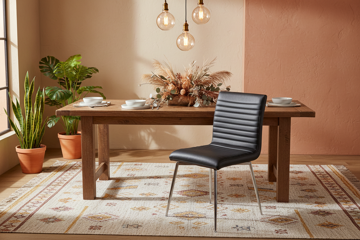 Black Faux Leather Chair - Warm Cozy Scene