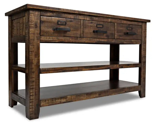 Casey 50 Rustic Sofa Table with Storage and Shelf - Brown Wood