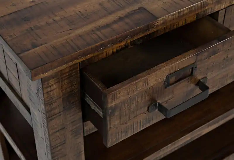 Table console rustique avec rangement et étagère - Bois marron