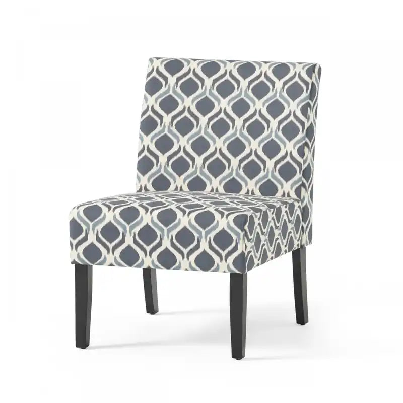 Fauteuil d'appoint en tissu aspect lin avec pieds en bois d'hévéa - Bleu et gris