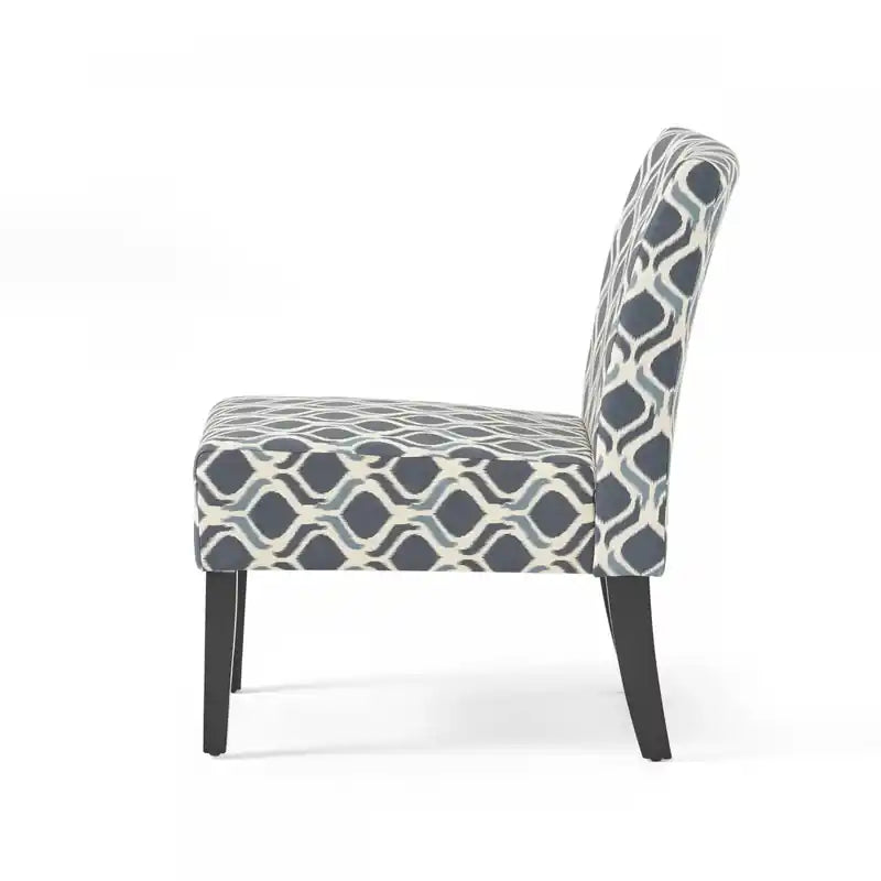Fauteuil d'appoint en tissu aspect lin avec pieds en bois d'hévéa - Bleu et gris