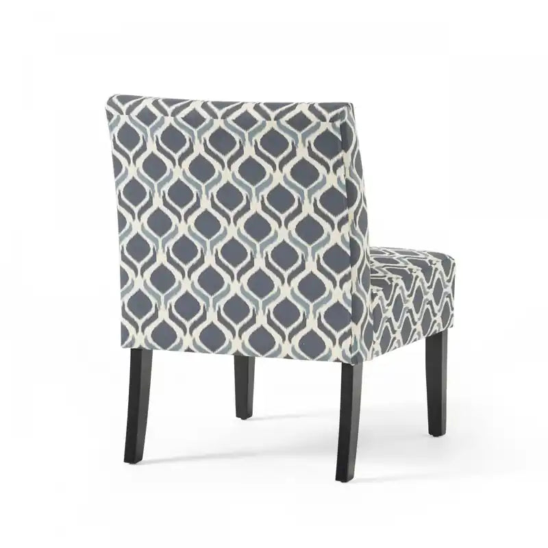 Fauteuil d'appoint en tissu aspect lin avec pieds en bois d'hévéa - Bleu et gris