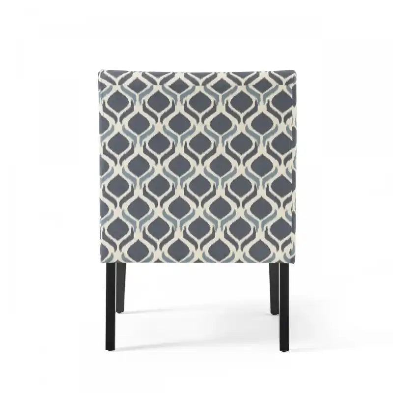 Fauteuil d'appoint en tissu aspect lin avec pieds en bois d'hévéa - Bleu et gris