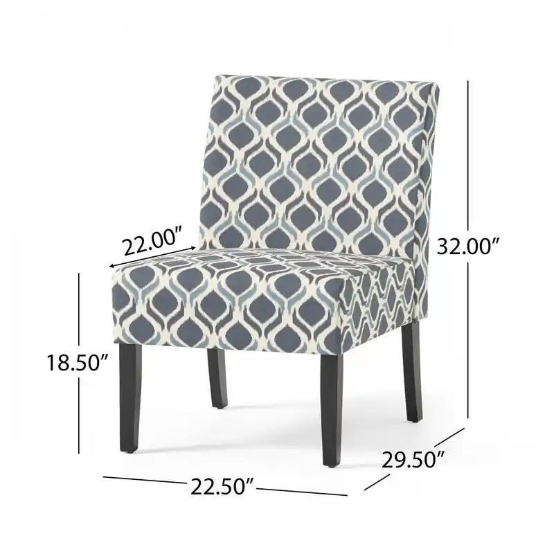 Fauteuil d'appoint en tissu aspect lin avec pieds en bois d'hévéa - Bleu et gris