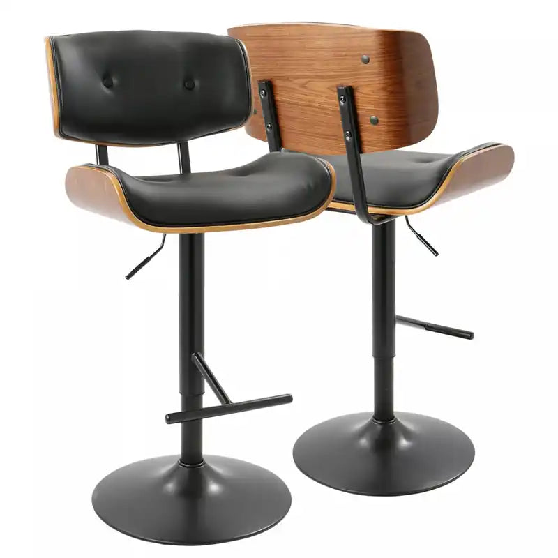 Tabouret de bar réglable en similicuir, style moderne du milieu du siècle - Noyer/Noir