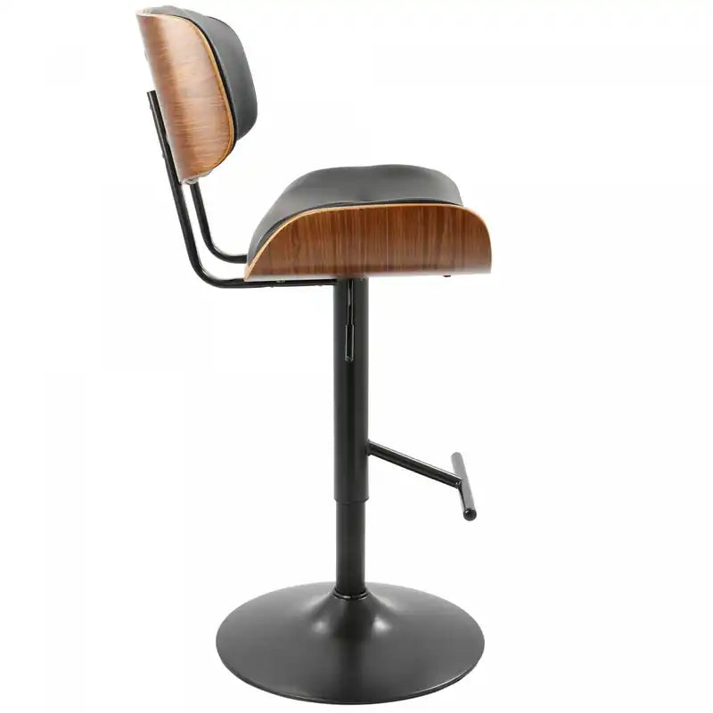 Tabouret de bar réglable en similicuir, style moderne du milieu du siècle - Noyer/Noir