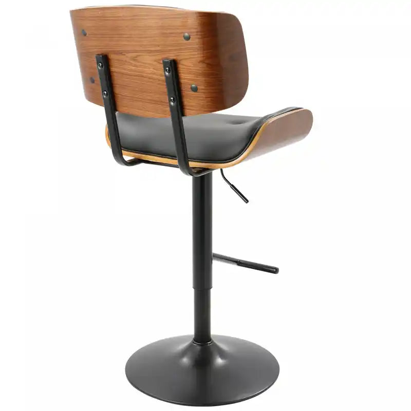 Tabouret de bar réglable en similicuir, style moderne du milieu du siècle - Noyer/Noir