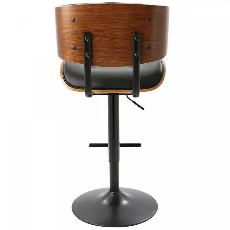 Tabouret de bar réglable en similicuir, style moderne du milieu du siècle - Noyer/Noir