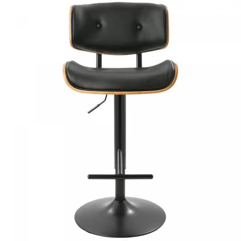 Tabouret de bar réglable en similicuir, style moderne du milieu du siècle - Noyer/Noir