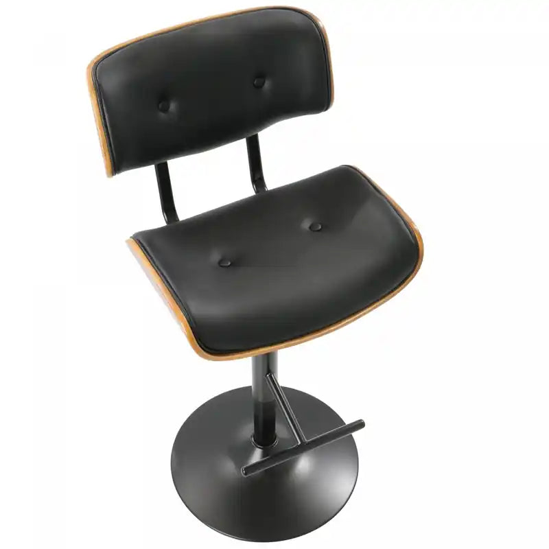 Tabouret de bar réglable en similicuir, style moderne du milieu du siècle - Noyer/Noir