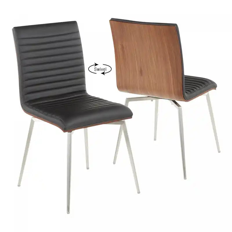 Chaise de salle à manger contemporaine en similicuir noir pivotante