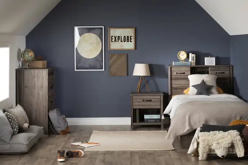 Lit de rangement avec tête de lit bibliothèque chêne Fall – Lit simple