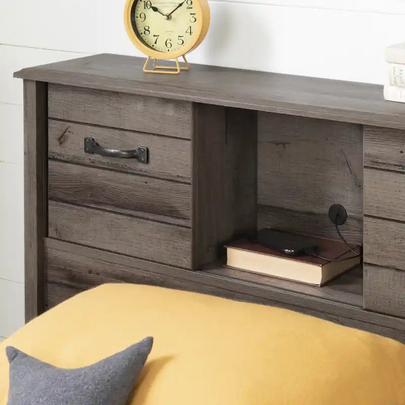 Lit de rangement avec tête de lit bibliothèque chêne Fall – Lit simple