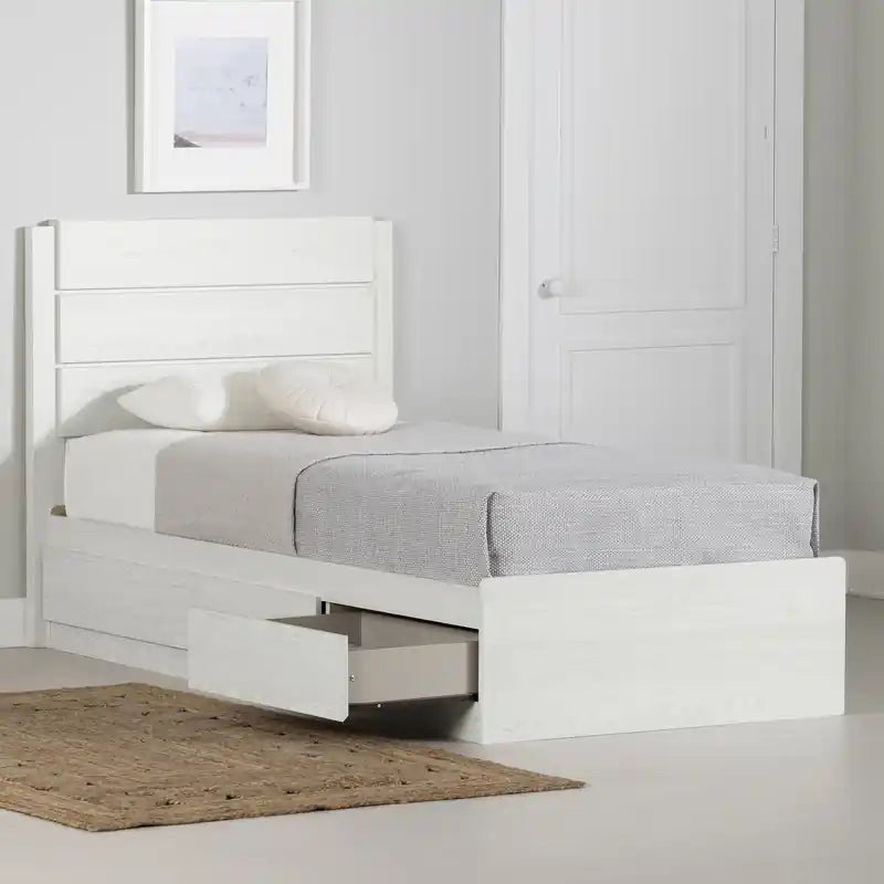 Lit avec 3 tiroirs et tête de lit - Pin blanc
