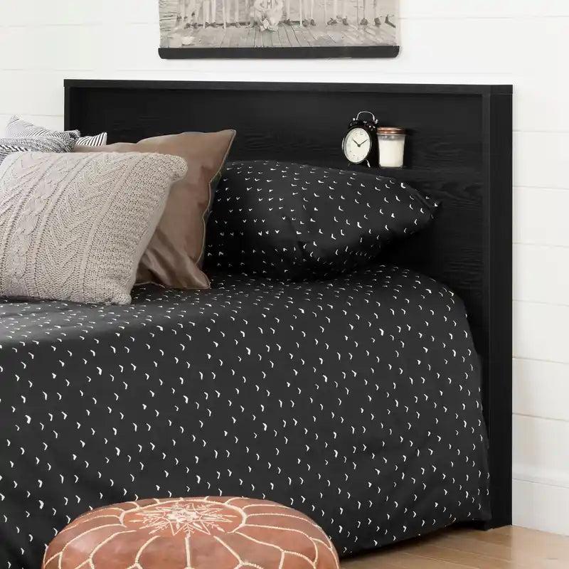 Tête de lit double/grand lit avec étagère de rangement - Chêne noir