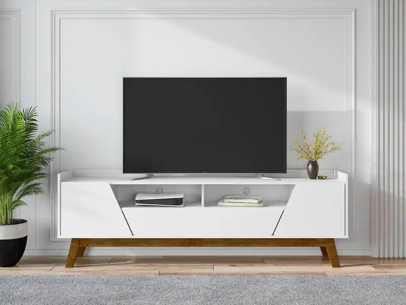 Meuble TV Mid-Century Modern 70,86'' avec pieds en bois massif