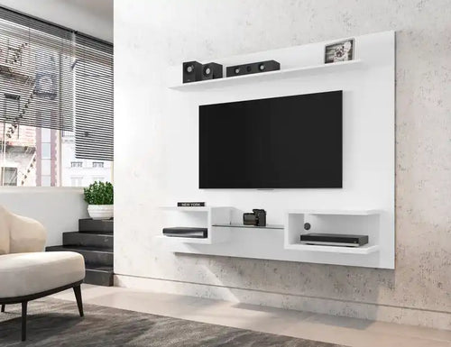 64.25 Meuble TV mural flottant moderne avec étagères de présentation