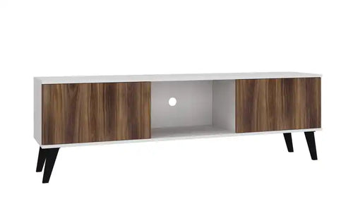 Manhattan Comfort Doyers 62.20 Mid-Century Modern TV Stand - White & Nut Brown