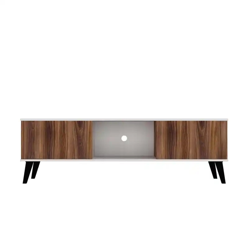 Meuble TV 62.20 Mid-Century Modern – Blanc et brun noyer