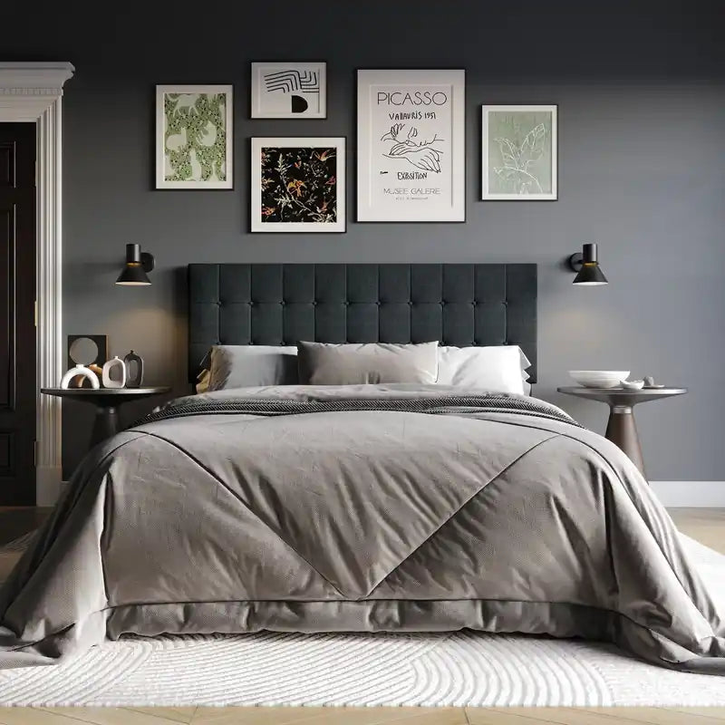 Tête de lit rembourrée en tissu anthracite, capitonnée