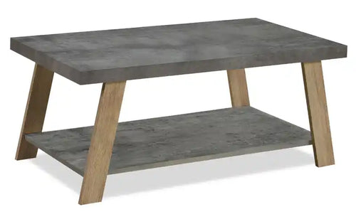 Kelly 43.3 Modern Coffee Table with Shelf - Grey Stone Top with Light Wood Legs