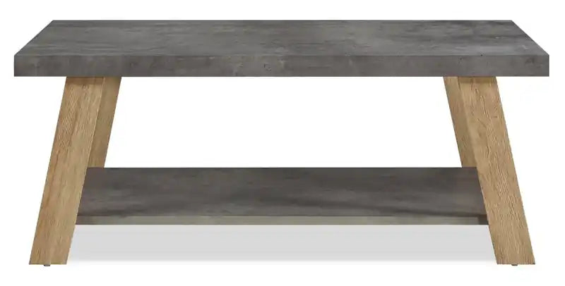43.3 Table basse moderne avec étagère - Plateau en pierre grise avec pieds en bois clair