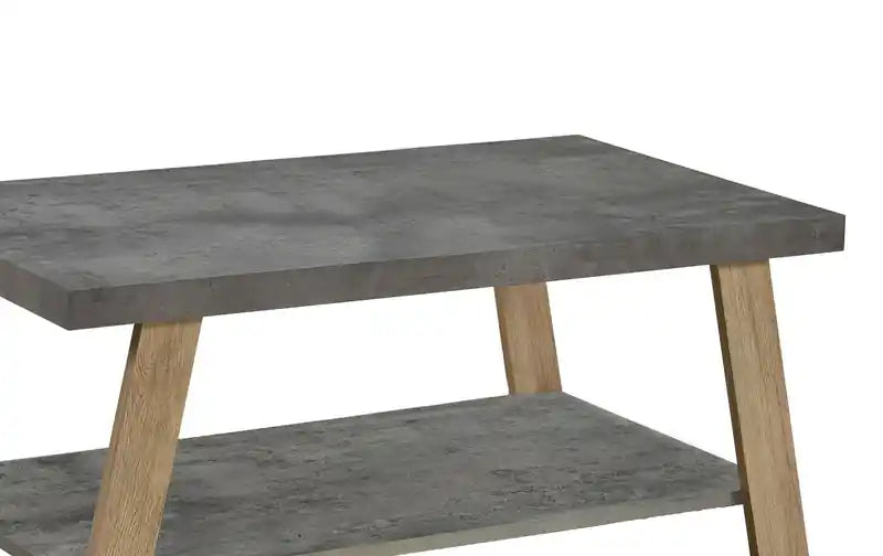 43.3 Table basse moderne avec étagère - Plateau en pierre grise avec pieds en bois clair