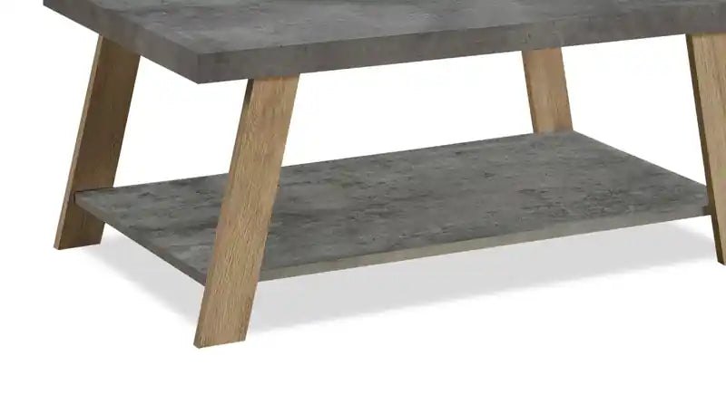 43.3 Table basse moderne avec étagère - Plateau en pierre grise avec pieds en bois clair