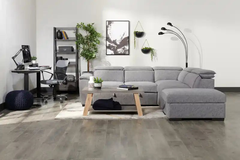 43.3 Table basse moderne avec étagère - Plateau en pierre grise avec pieds en bois clair