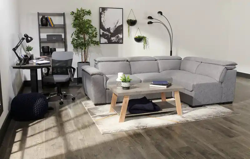 43.3 Table basse moderne avec étagère - Plateau en pierre grise avec pieds en bois clair