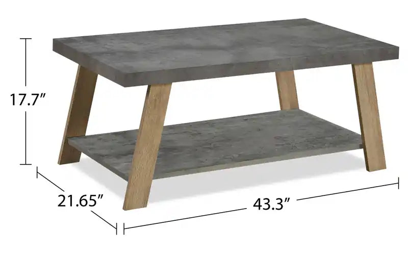43.3 Table basse moderne avec étagère - Plateau en pierre grise avec pieds en bois clair