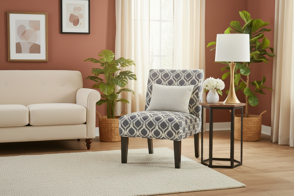 Linen-look Fabric Accent Chair - Enhanced Background