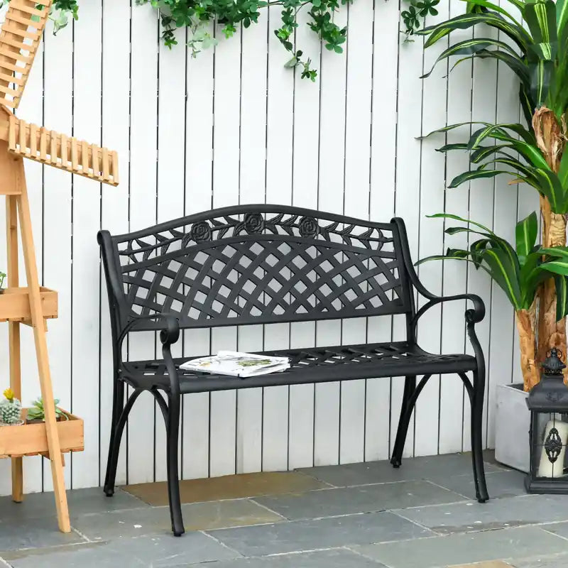 Banc de jardin 2 places en aluminium, causeuse d'extérieur