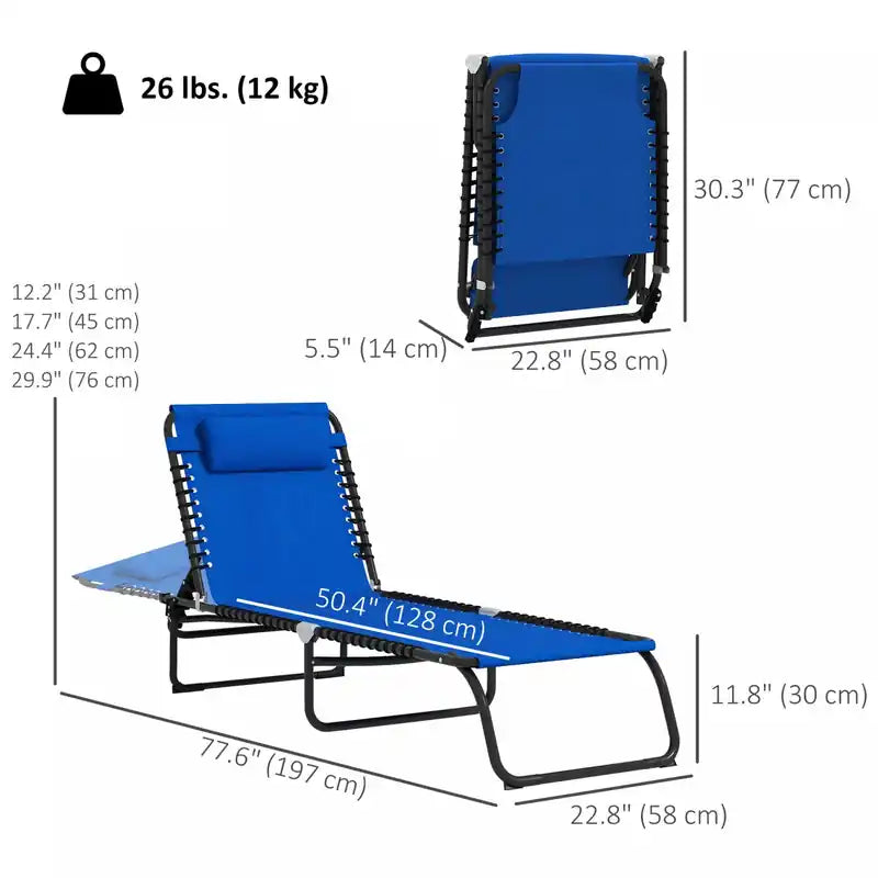 2 chaises longues pliantes avec appuie-tête bleues