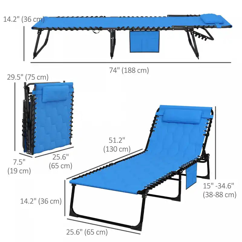 Chaise longue pliante rembourrée, inclinable pour bronzer