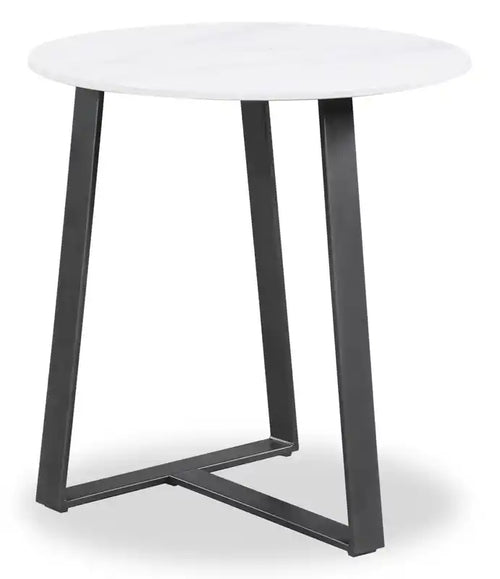 Kort & Co. Nico 22 Modern Oval End Table - White Sinetered Stone with Dark Grey Metal Legs