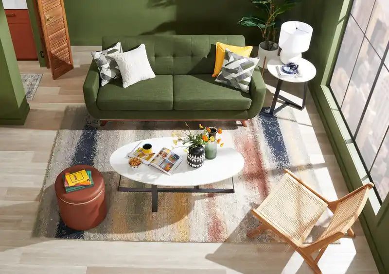 Table d'appoint ovale moderne 22 - Pierre frittée blanche avec pieds en métal gris foncé