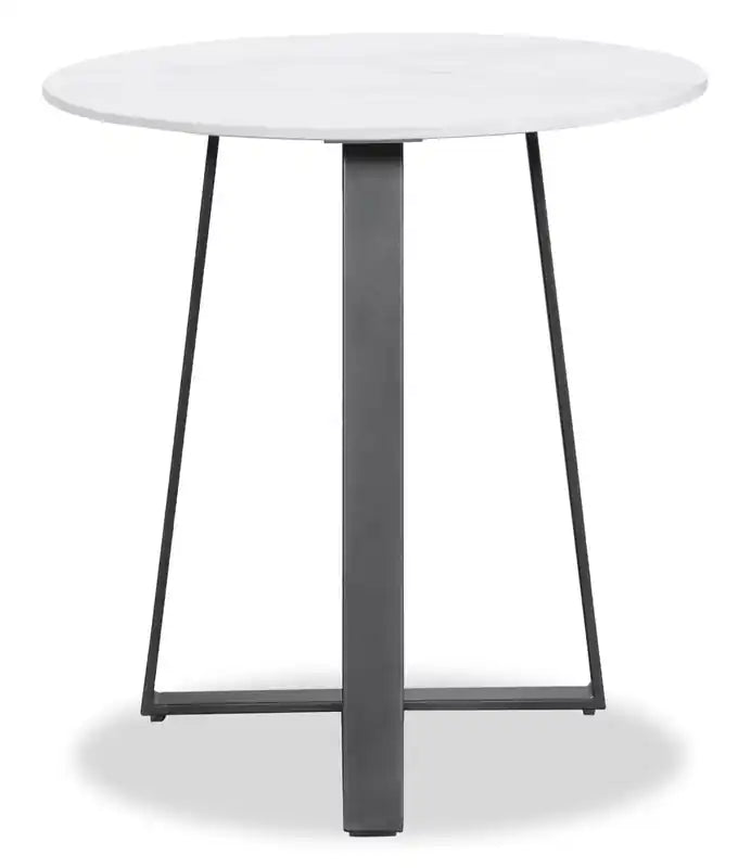 Table d'appoint ovale moderne 22 - Pierre frittée blanche avec pieds en métal gris foncé